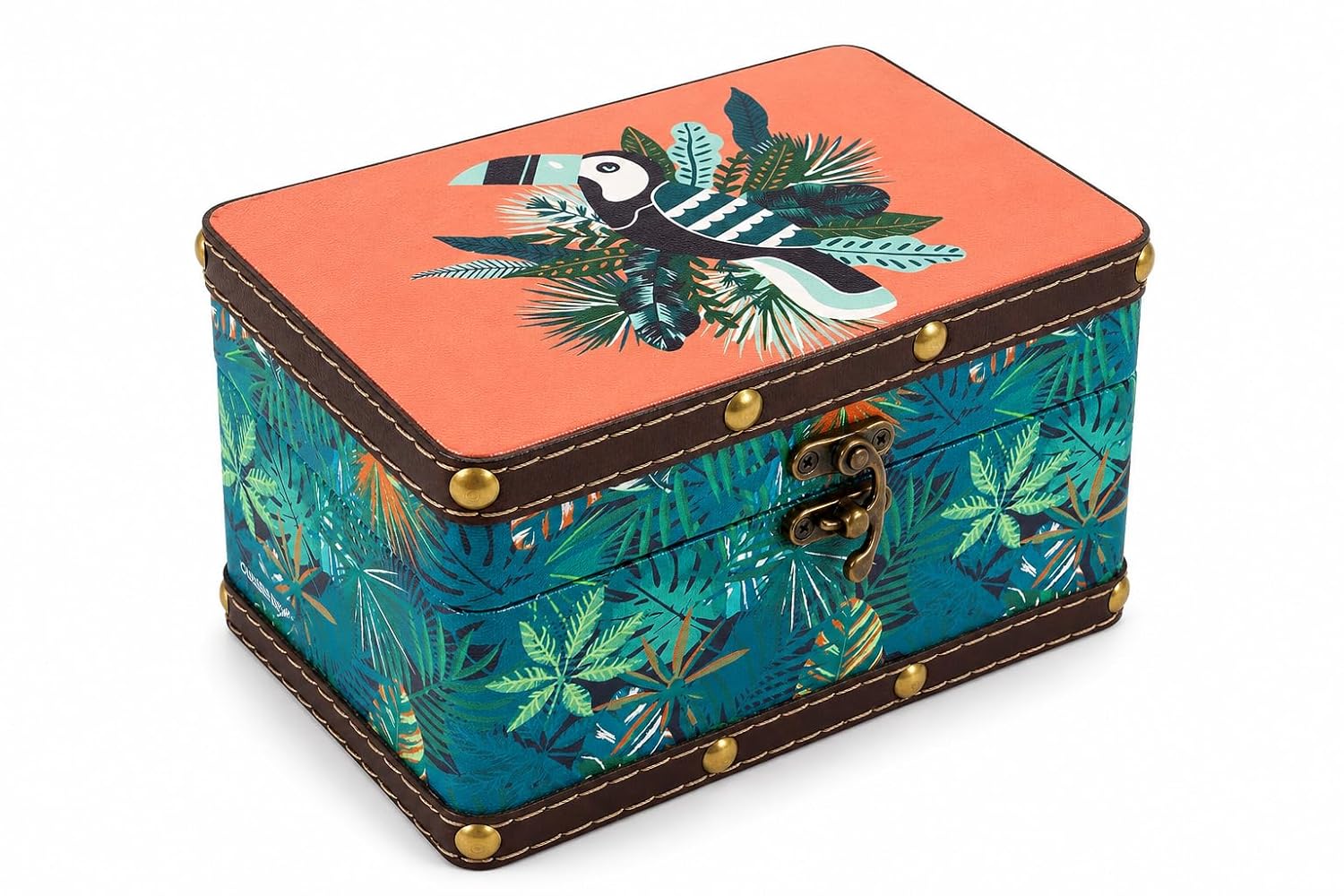 Chumbak Tropical Jungle Engineered Wood Jewellery Box for Women | Decorative Storage & Keepsake Organiser | Trinket Box Gift for Her | Boho Printed Wooden Box